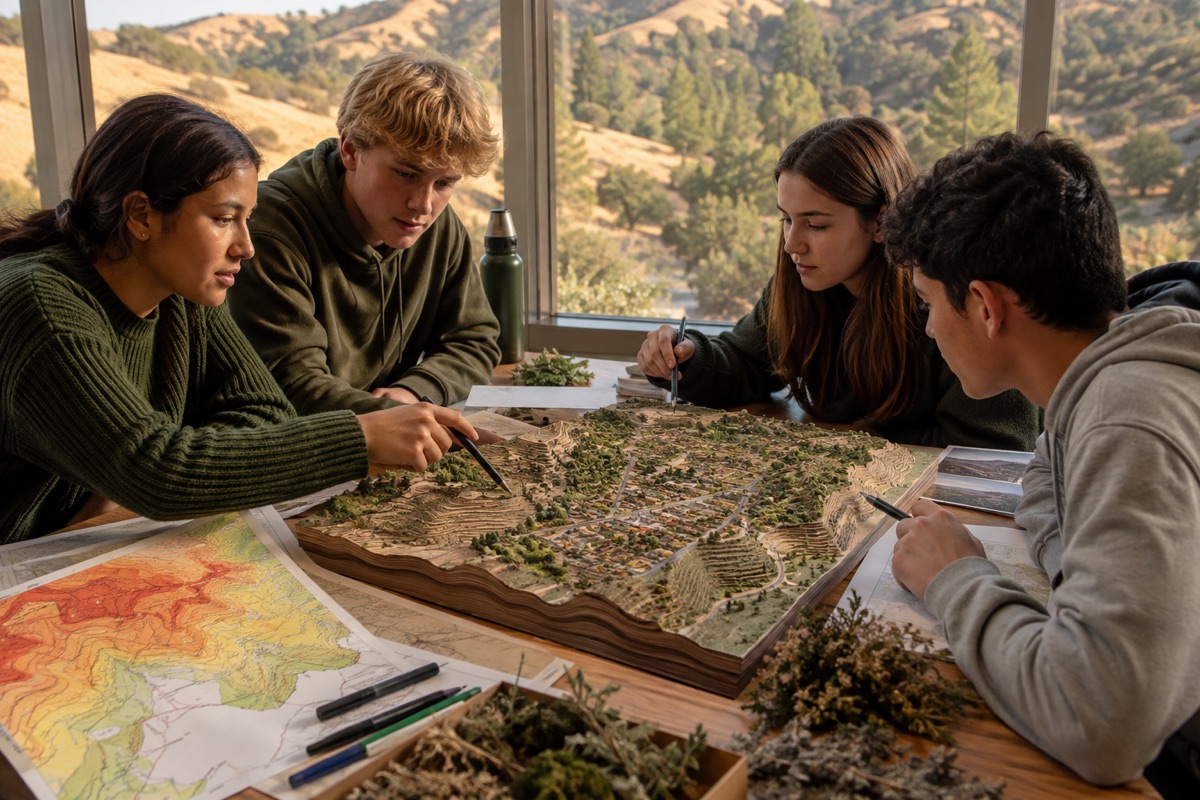 Students developing a terrain model for wildfire community resilience planning
